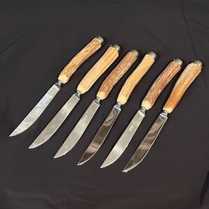 Vintage Robeson Antler Hilt Steak Knife Set of Six